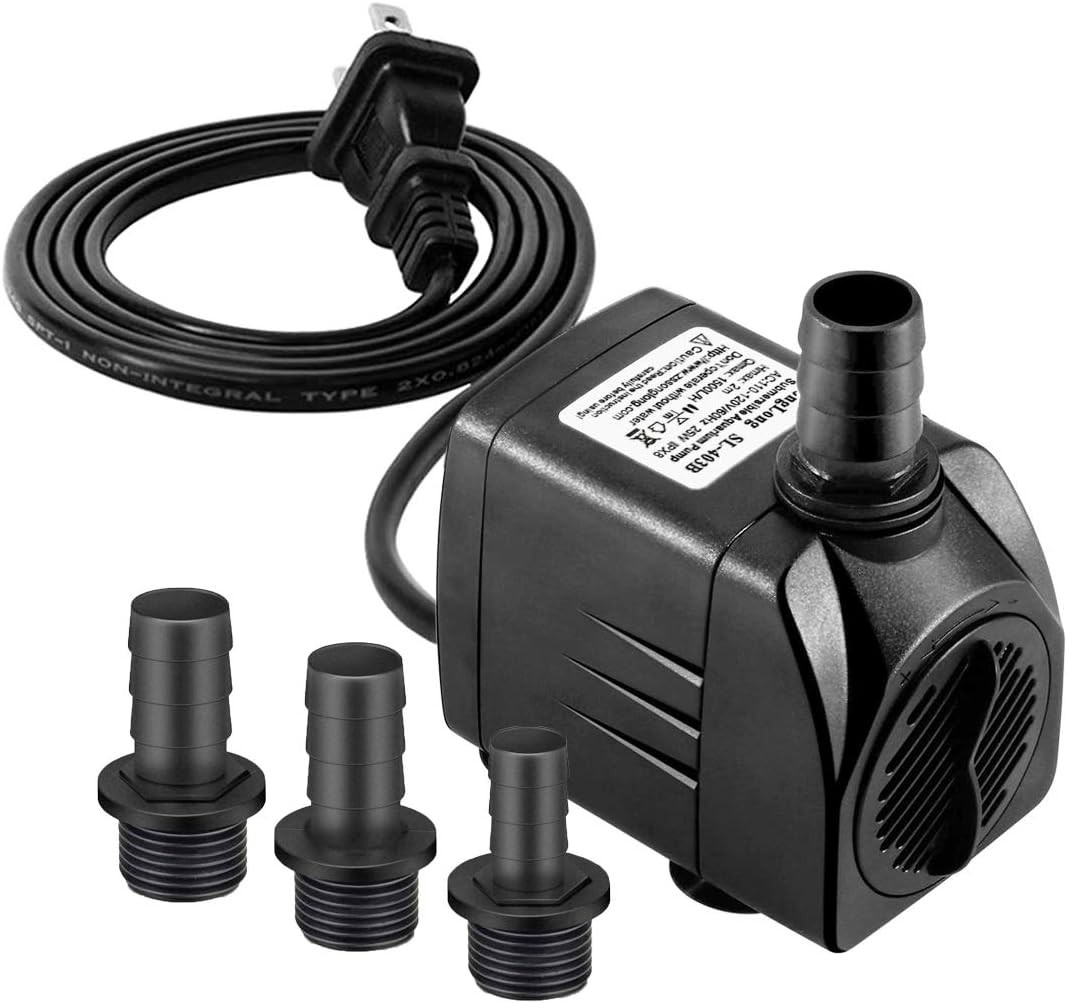 Submersible Pump 400GPH(1500L 25W) UltraQuiet with Over Heating Protection 6.5ft