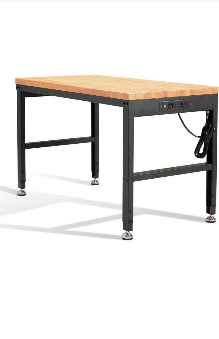 Height Adjustable Workbench 48"x 24" Large Capacity Heavy-Duty Power Outlets