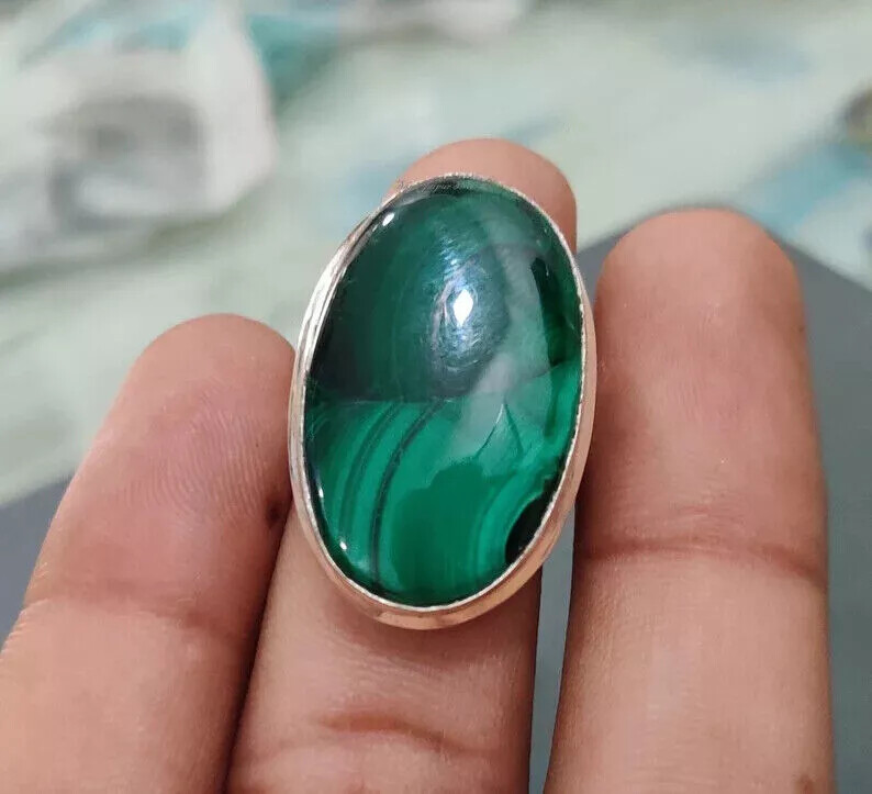 925 Sterling Silver Handmade Malachite Gemstone Statement Ring All Size R198