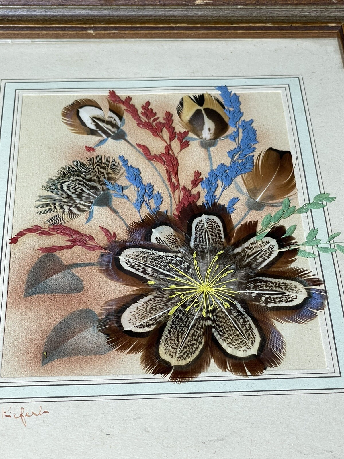 Vintage Prairie Pictures Pressed Flowers Feathers By Artist Ellen Kiefert Framed