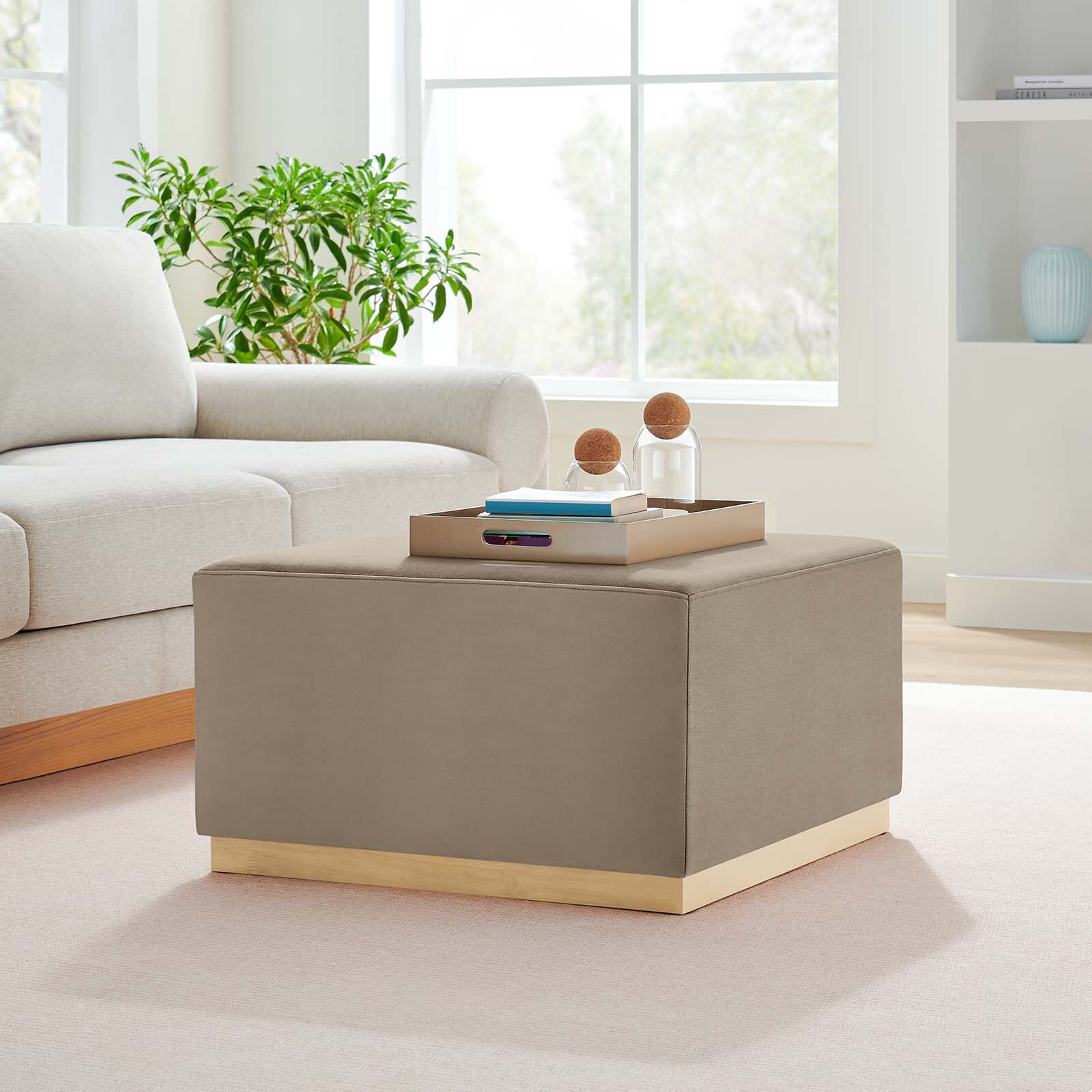 Modway Large 28" Square Performance Velvet Upholstered Ottoman