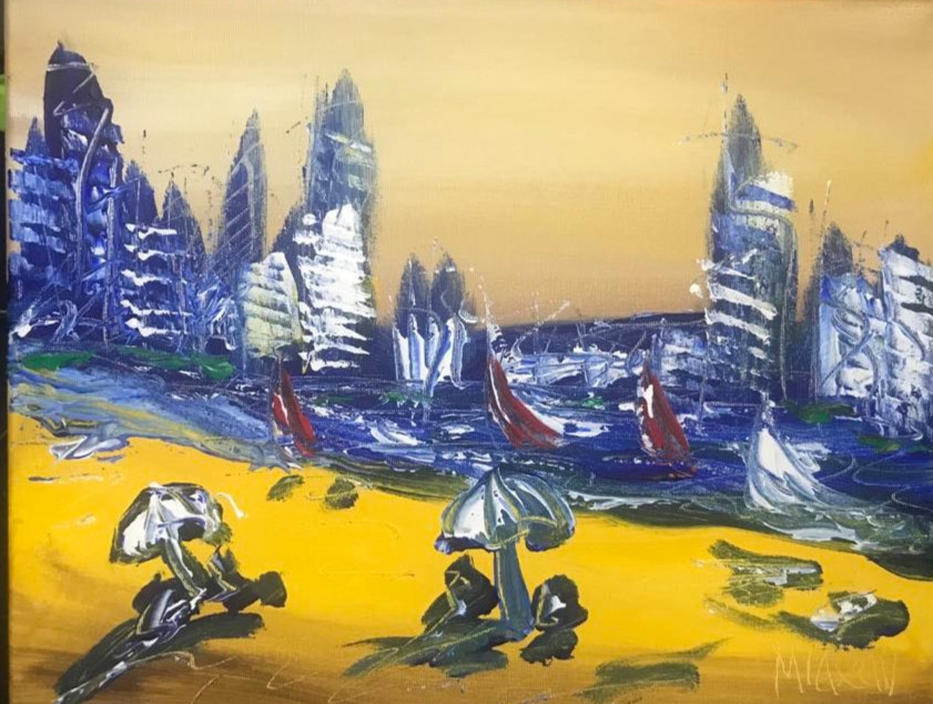 IMPRESSIONIST MODERN ART STRETCHED CANVAS  MUSIC COFFEE LANDSCAPE