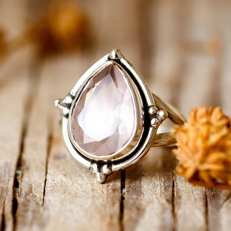 Rose Quartz Ring 925 Sterling Silver Band& Statement Ring Handmade Ring All Size