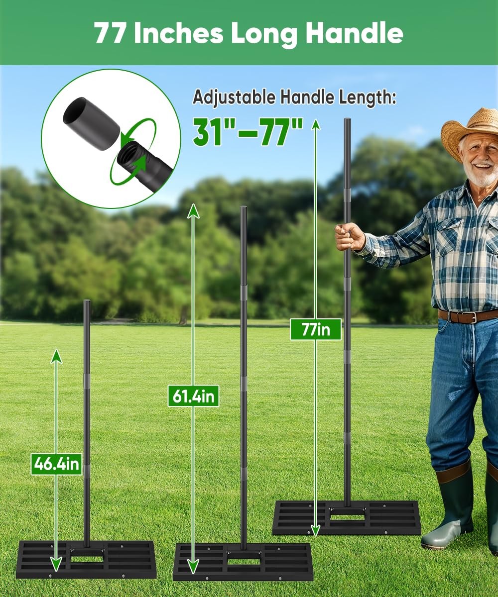 Lawn Leveling Rake 44X10 Inch, Heavy Duty Lawn Leveler Tool with 77â€ Adjust...