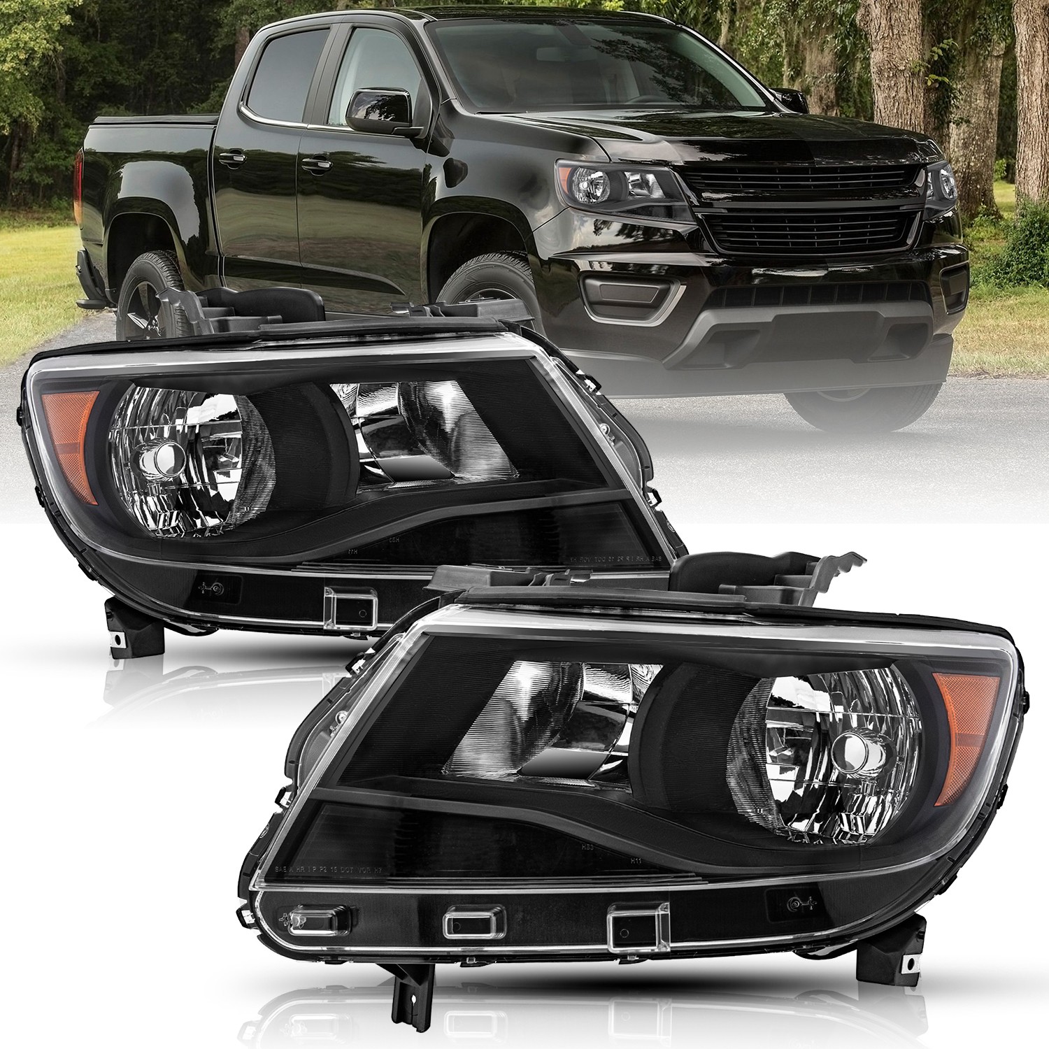 For 2015-2022 Chevy Colorado Pair Headlights Halogen Black Housing Headlamps