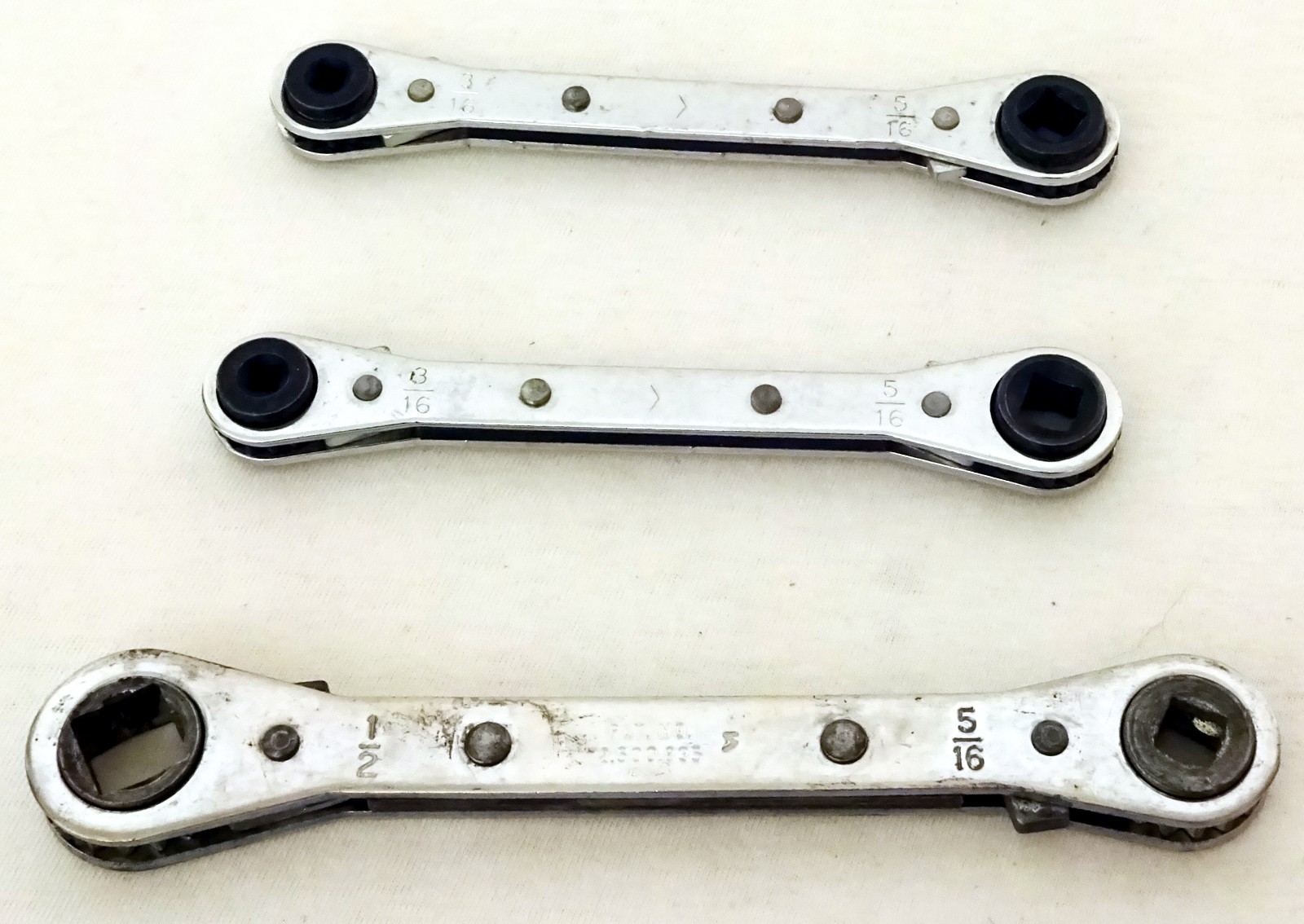 3 Square Ratchet Refrigeration Wrenches Malco, Yellow Jacket, Devco 3/16" - 1/2"