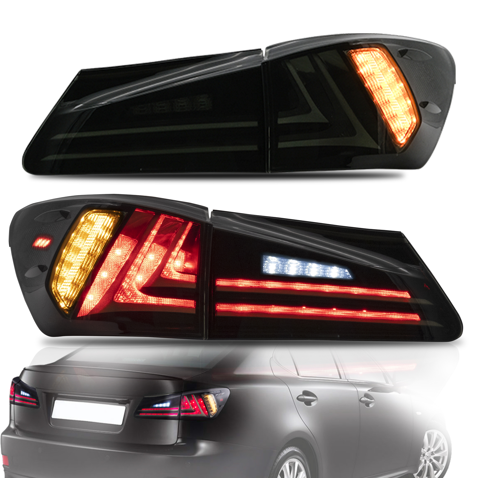 VLAND LED Tail Lights Fit For Lexus IS250 IS350 ISF 2006-2013 Smoked Lens A Pair