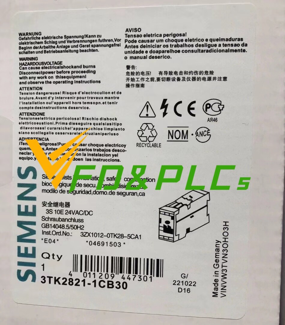 3TK2821-1CB30 1PCS Brand New SIEMENS 3TK28211CB30 Safety Relay Fast delivery