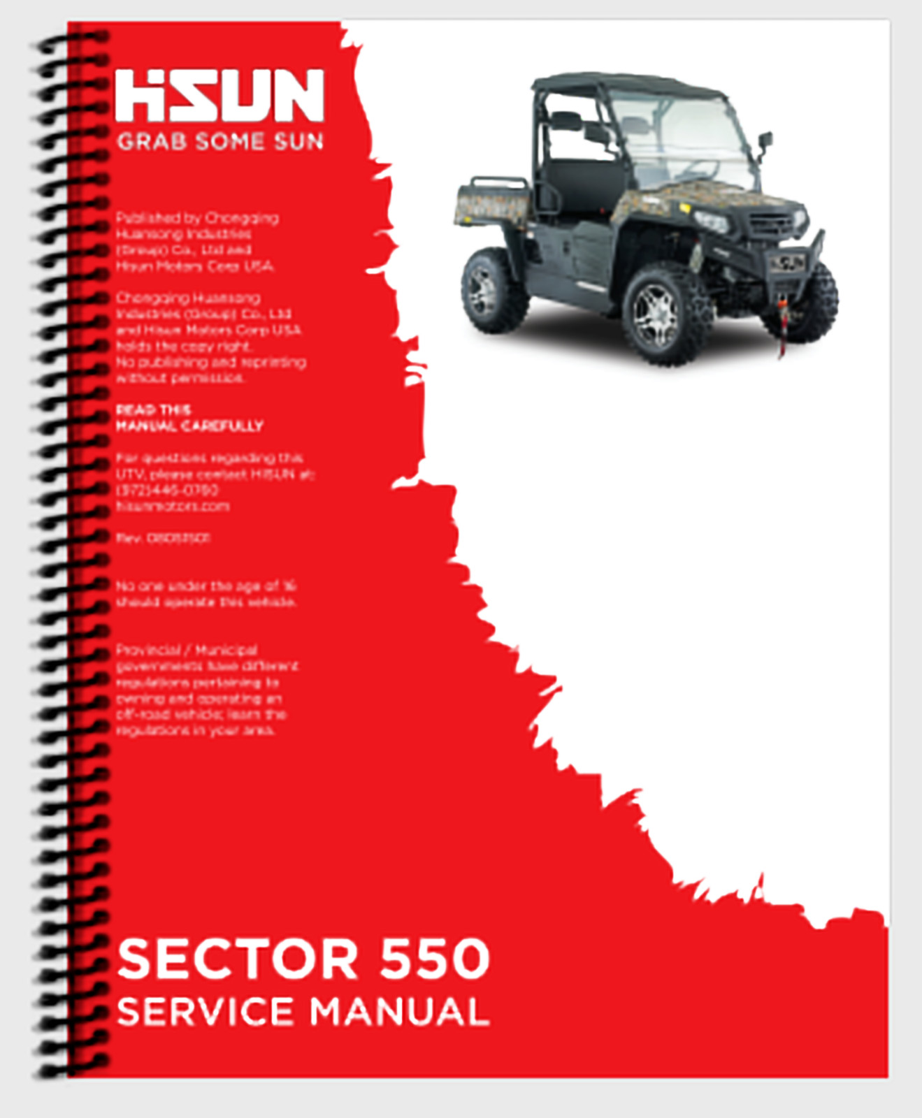 Hisun HS Sector Vector 500 550 UTV Printed Service Manual NOT FOR HOME DEPOT