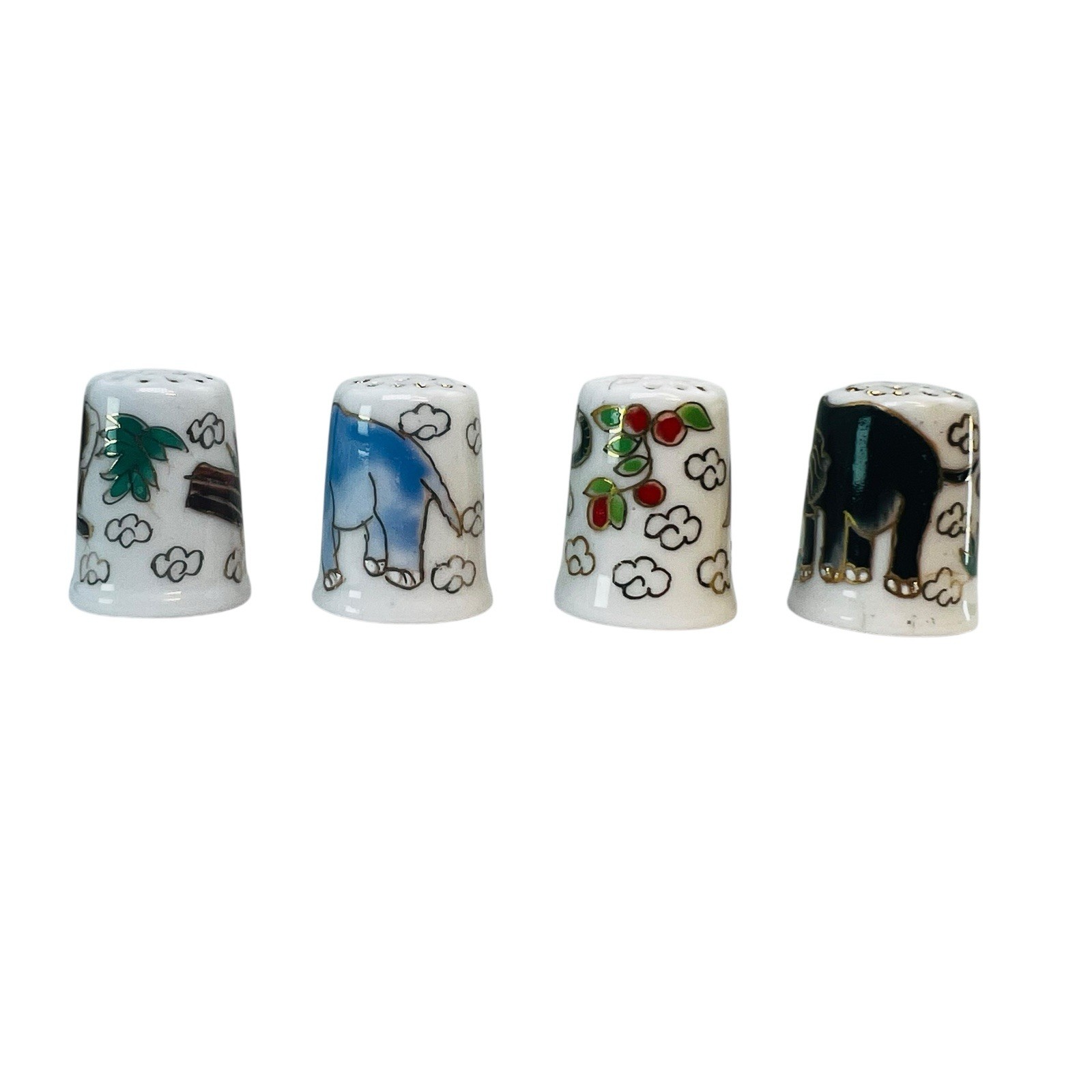 Set of 5 Elephant Thimbles Porcelain Asian Vintage Souvenir Collectible