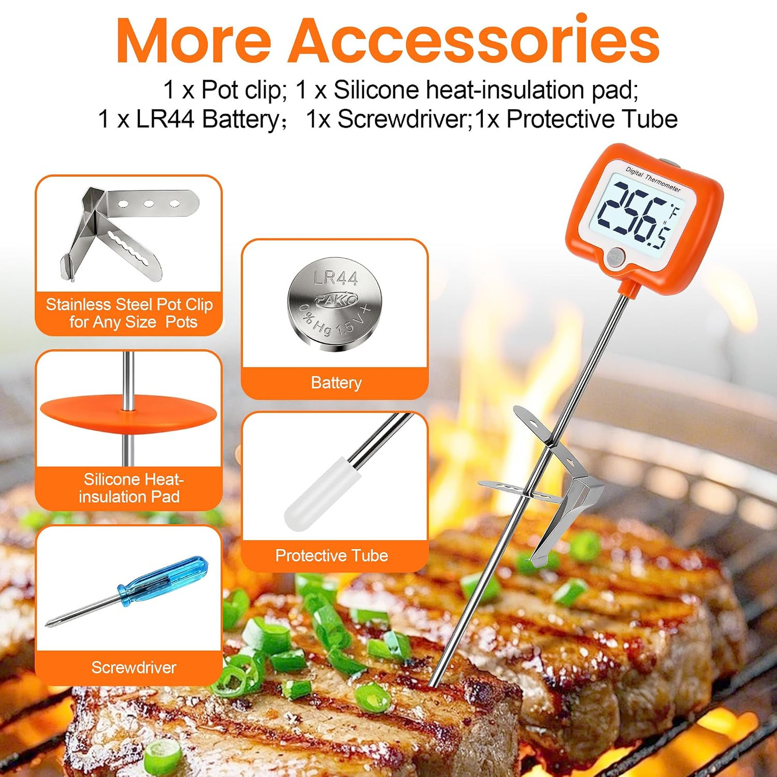 Digital Meat Thermometer with Rotatable Large Display 10 Inch Probe Candy Candle