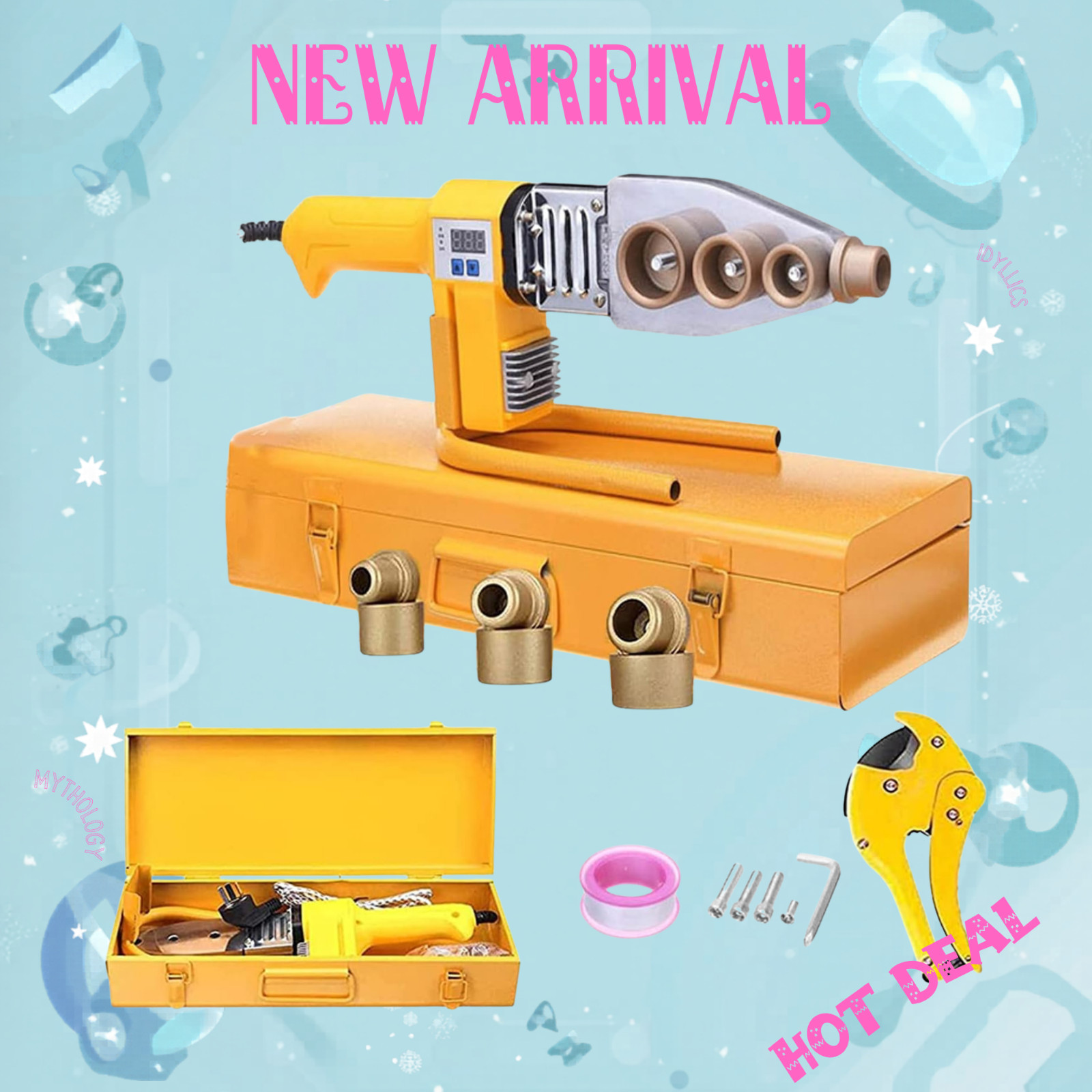 1000W Plastic Pipe Welding Kit 220V Hot Melt Tool for PPR PE Tubes w 6 Heads