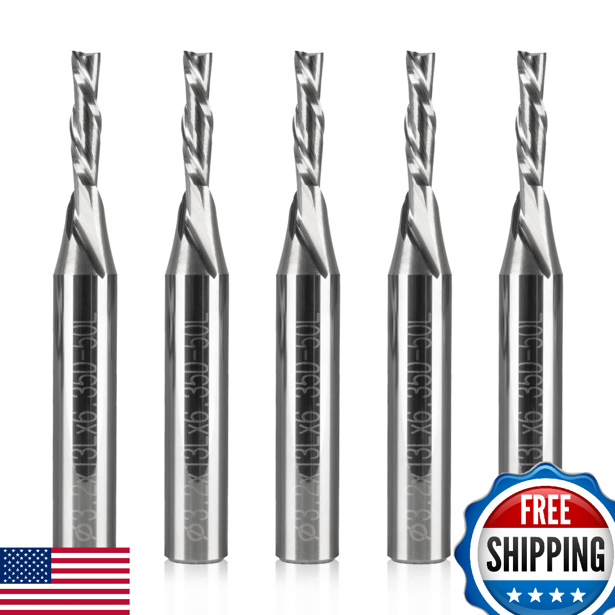 POWERTEC Tungsten Carbide Downcut Spiral Router Bit 5PK, 1/4" Shank, 1/8" Cut