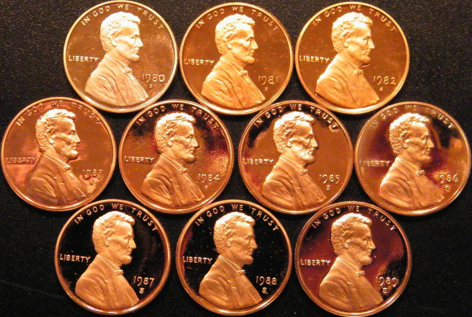1980~1989 S Lincoln Penny Gem Proof Run 10 Coin Decade Set US Mint Lot