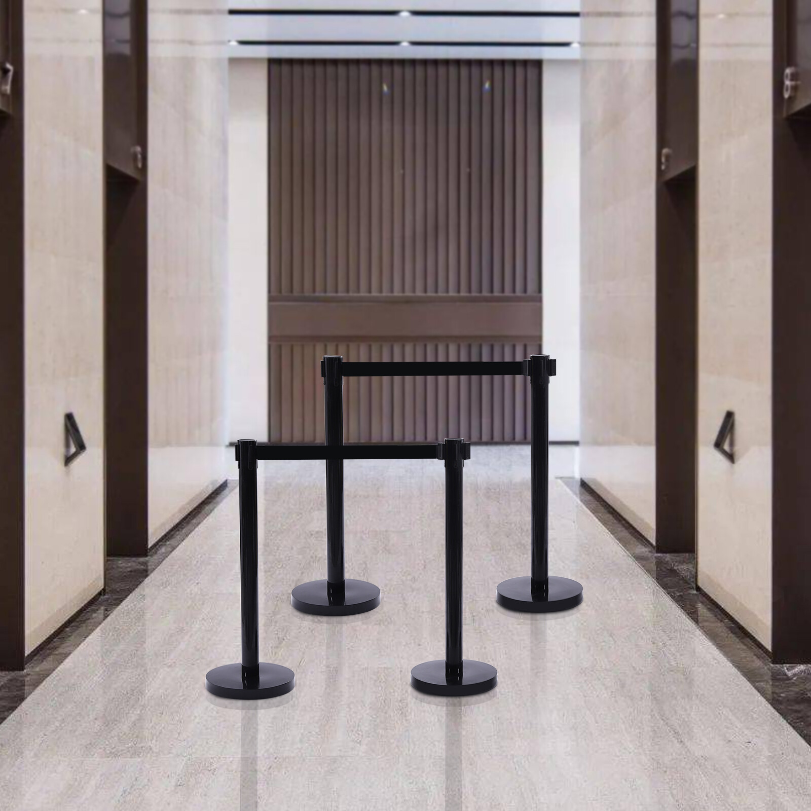 4PCS Crowd Control Stanchion Set Black Isolation Column 201 Stainless Steel Post