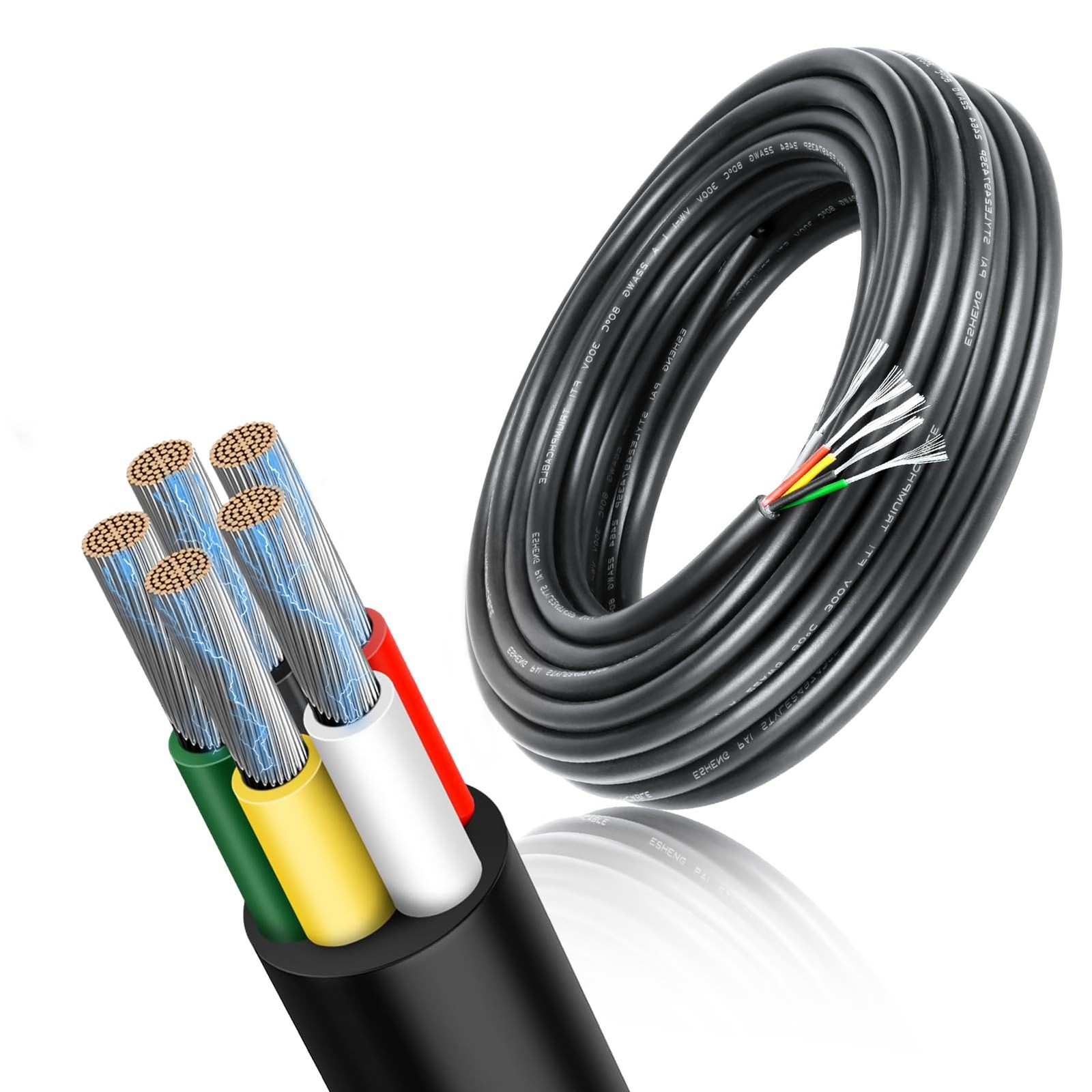 RESHAKE 18 Gauge 5 Conductor Wire, 10FT 18/5 Tinned Copper 5 10FT/3M, Black