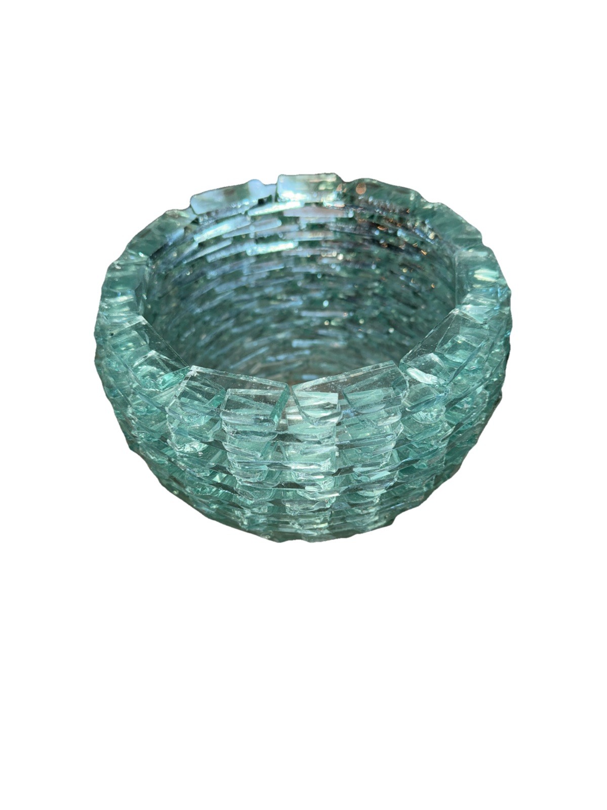 Brutalist Glass Shard Sphere 7”Globe Light Sea Foam 4” Diameter