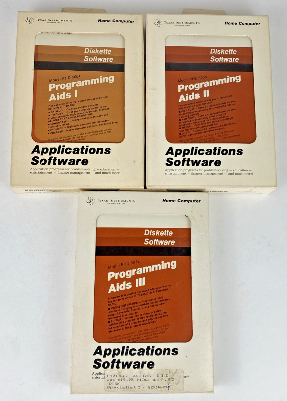 TI-99/4A Complete Programming Aids I + II + III Floppy Disks Texas Instruments