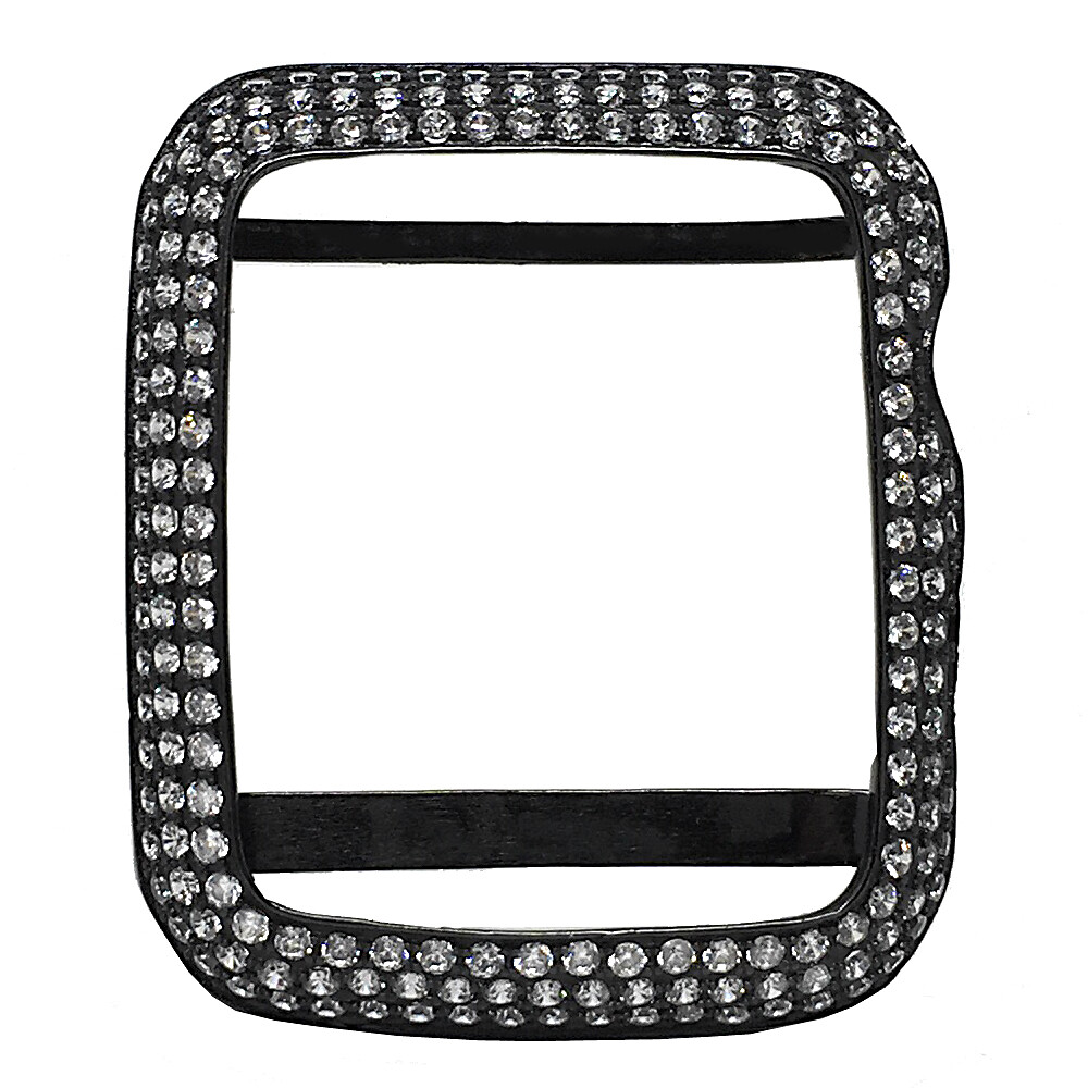 MENS APPLE SERIES # 1 BLACK ON STERLING SILVER WHITE LAB DIAMOND 42MM CUSTOM NEW