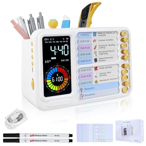 12/24 Hour Switching Task Timer, Timer for Kids, Visual Schedule for Kids White