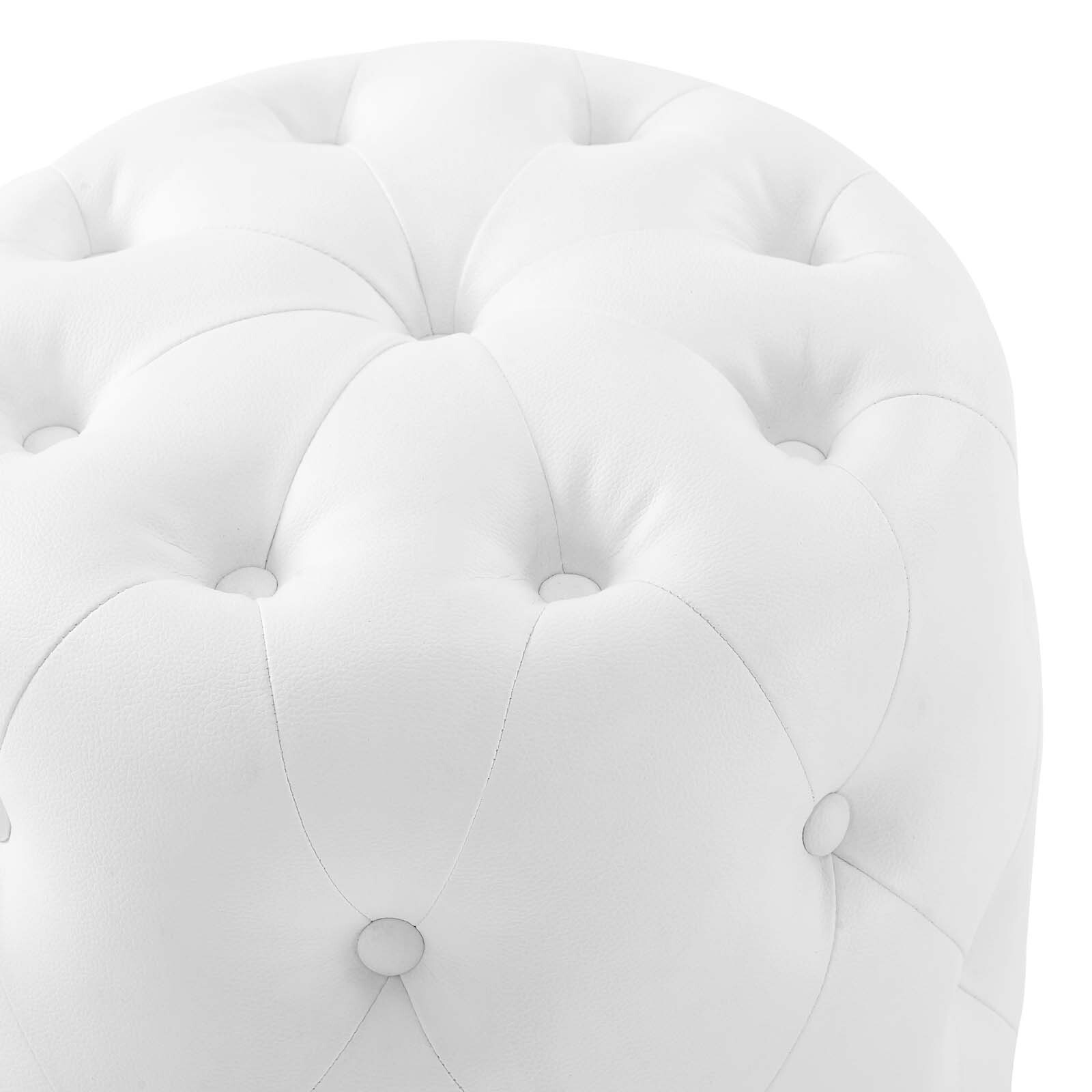Modway Amour Tufted Vegan Leather Round Upholstered Ottoman in White