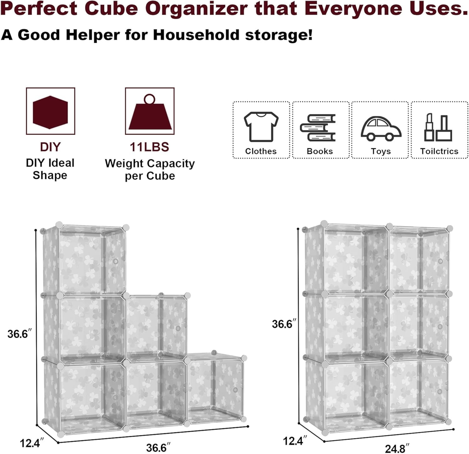 Cube Storage Organizer W/ Doors 6-Cube Shelves DIY Plastic Modular Bookshelf
