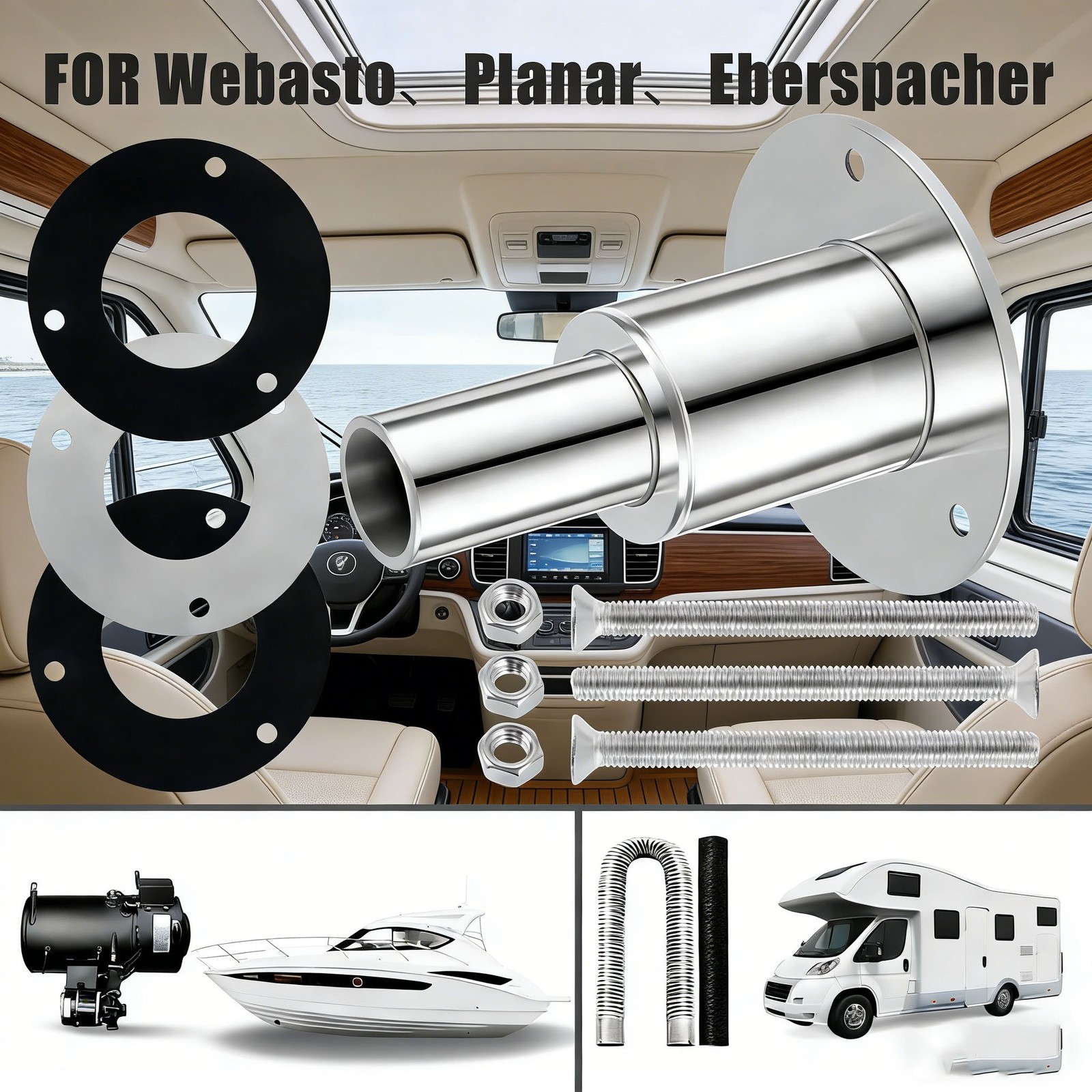 24mm Thru Hull Skin Fitting 316 Stainless Exhaust Tube Diesel Heater Yacht