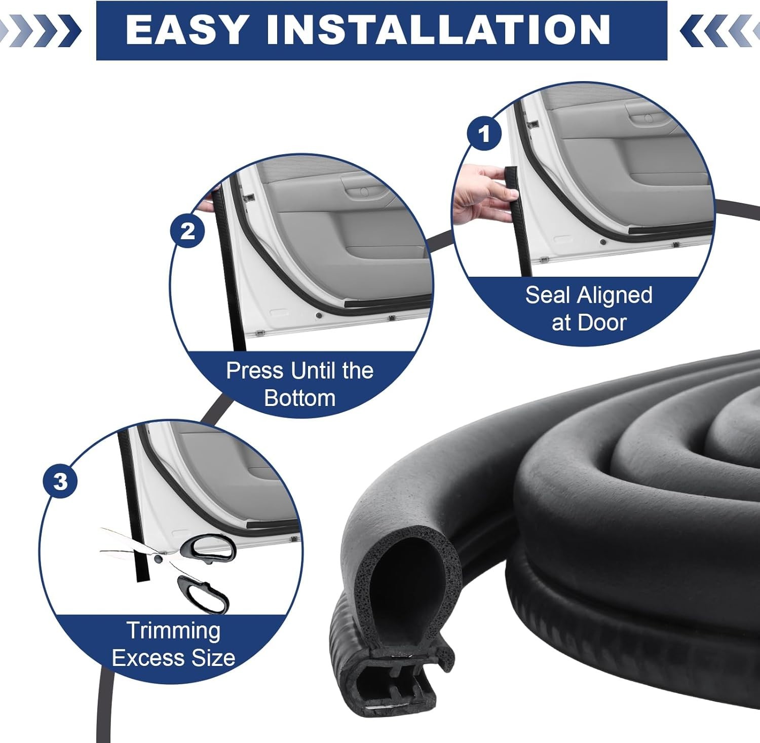 20 Ft Weather Resistant Automotive Door Seal Strip - Easy to Install Rubber Trim