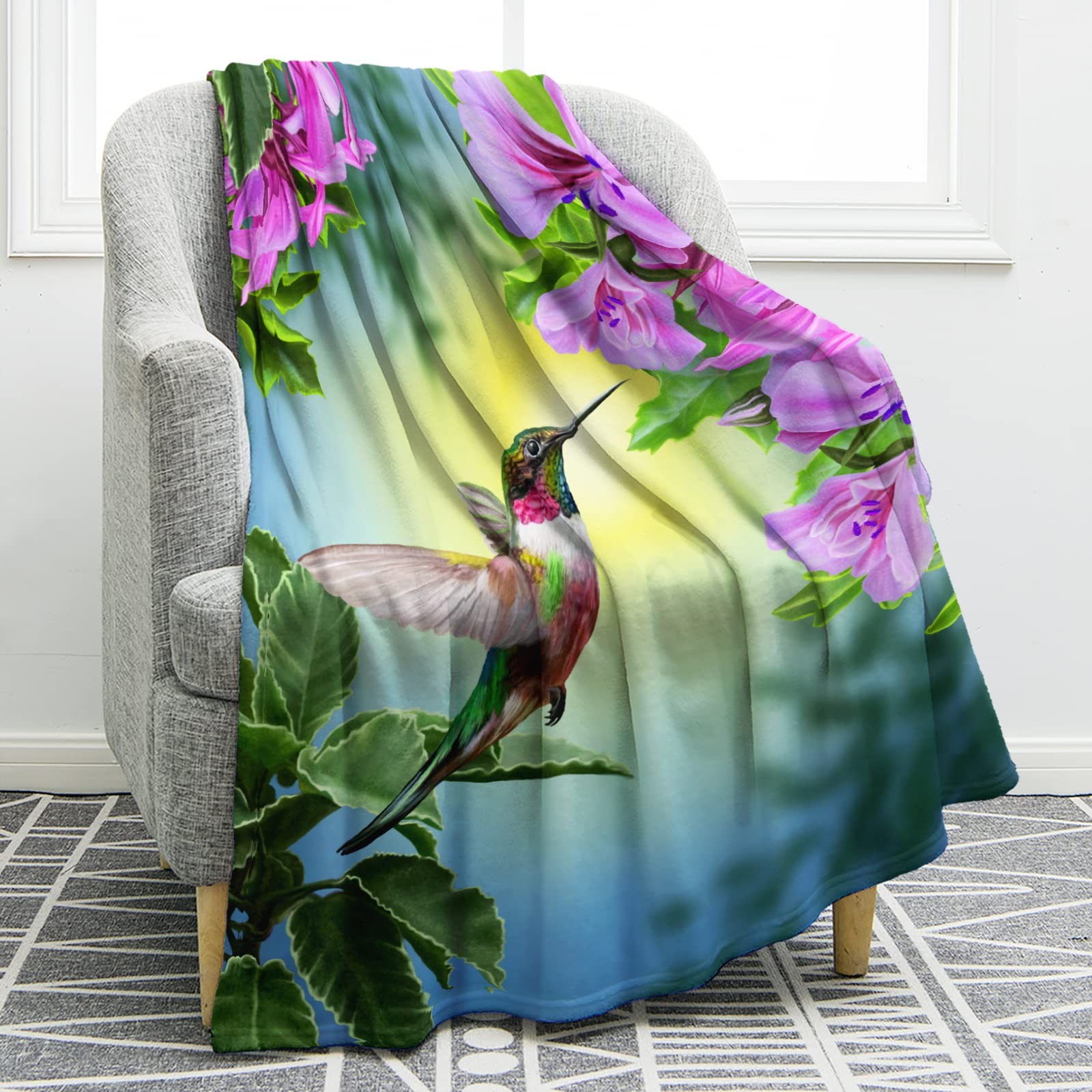 Hummingbird Floral Blanket Gifts for Women Girls Mom Wife Birthday Mother's D...