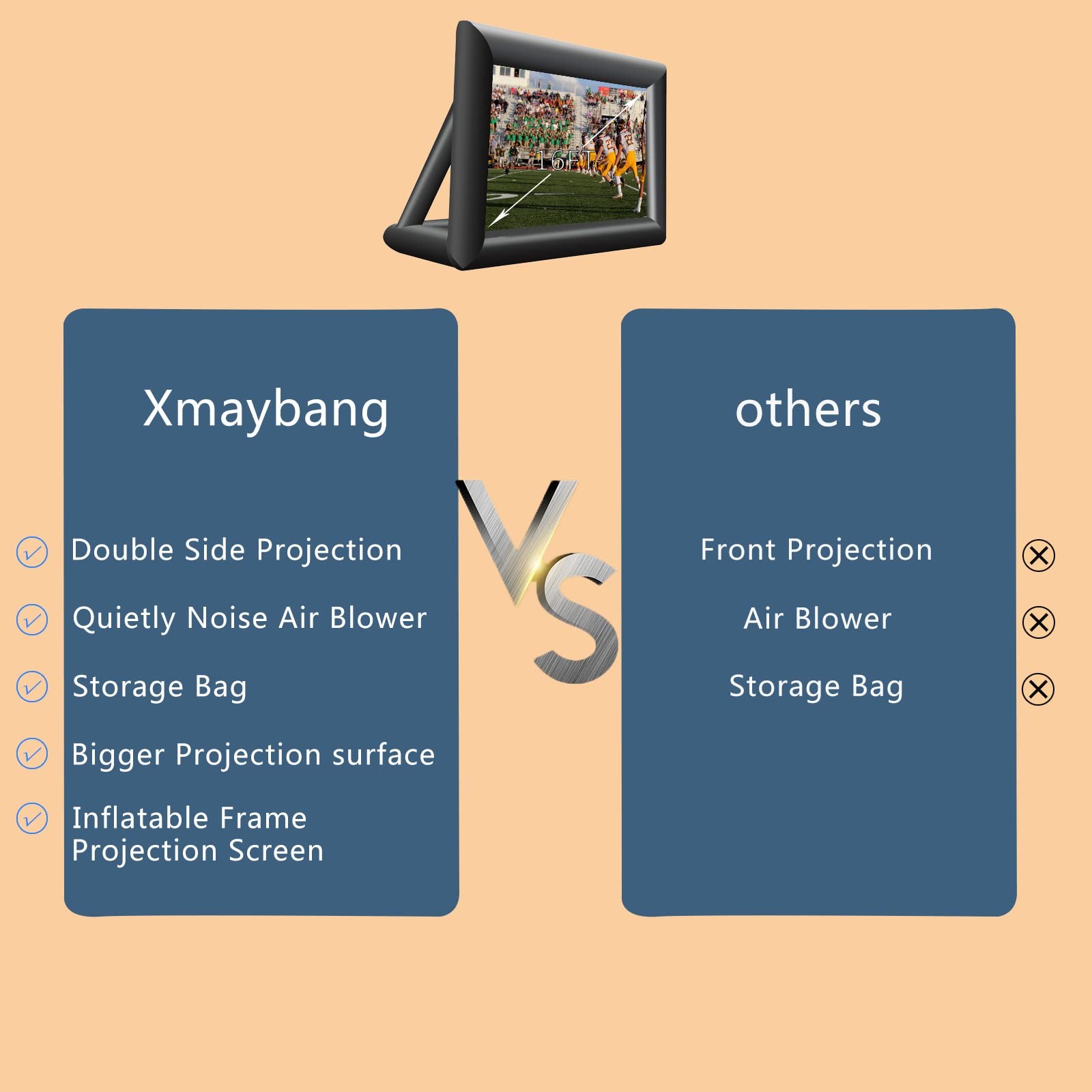 16ft Inflatable Projector Screen, Outdoor Projector Screen, Front/Rear Projec...