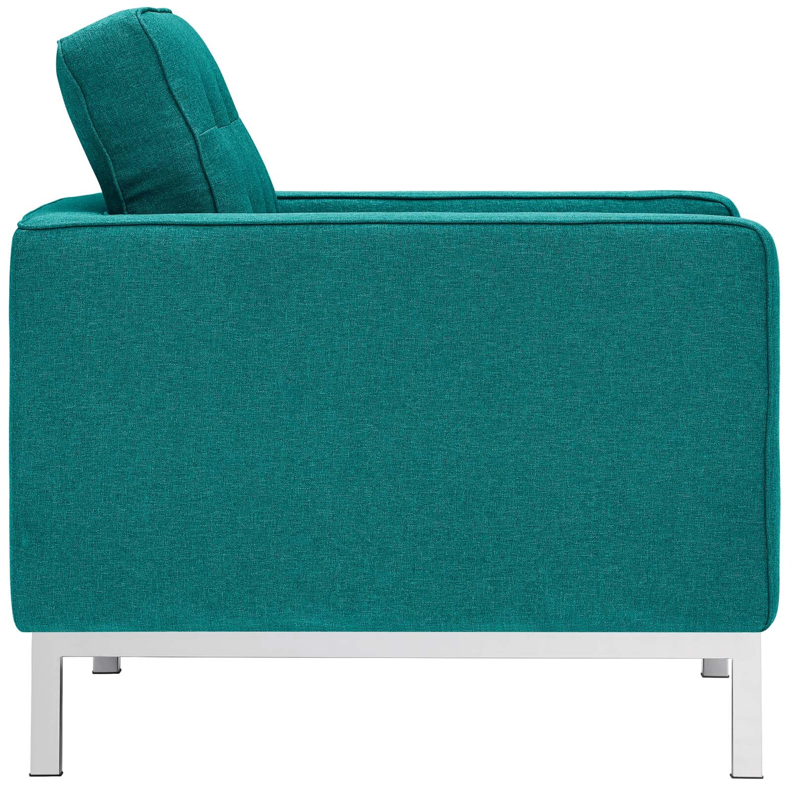 Modway Mid-Century Modern Tufted Fabric Upholstered Armchairs in Teal - Set of 2
