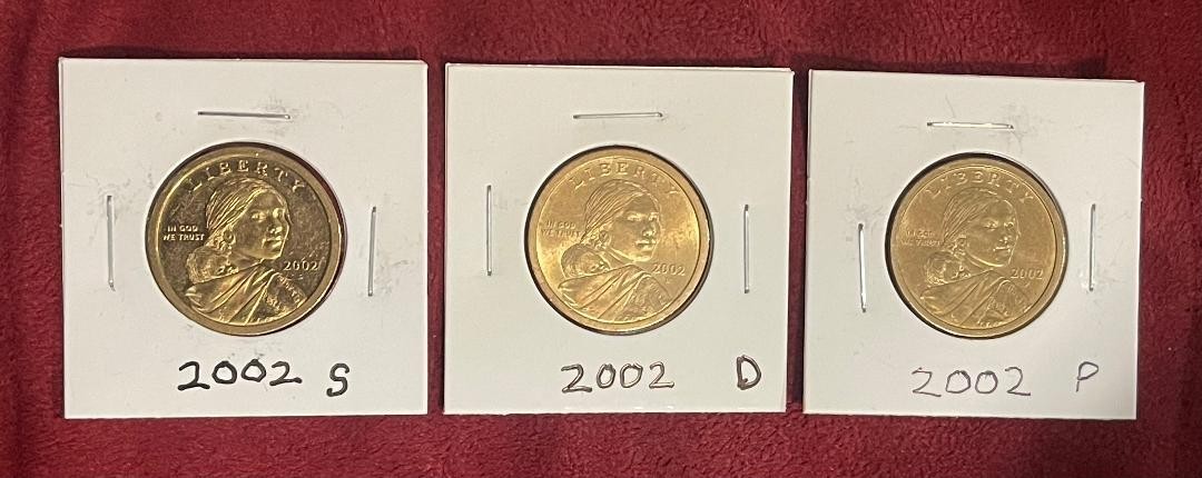 2002 $1 Dollar Sacagawea P - D & S Proof 3 Coin Set