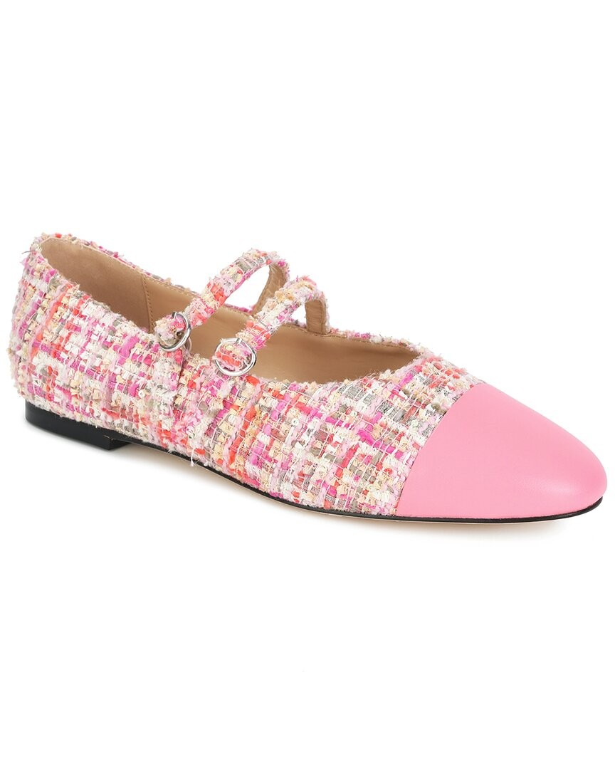 Tiffany & Fred Paris Two-Tone Tweed & Leather Mary Jane Flat Women's Pink 38