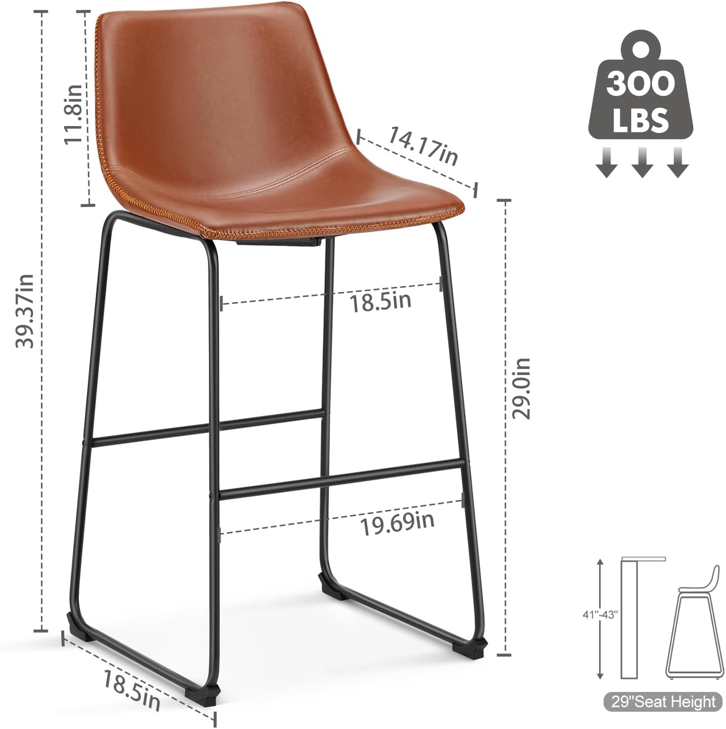 Counter Height Bar Stools Set of 2 30 inch Height Stool Faux Leather Barstools