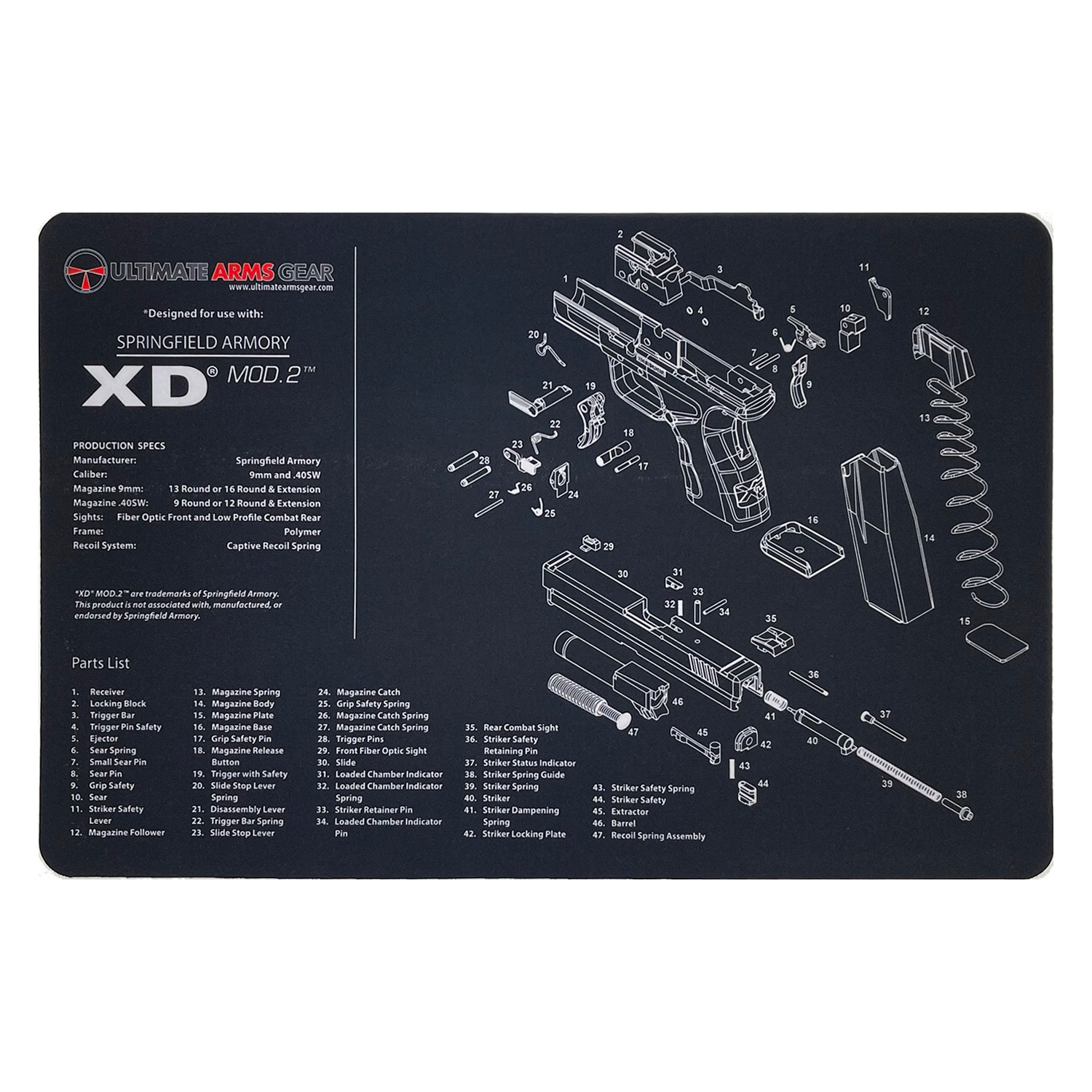 Ultimate Arms Gear Firearm Work/Cleaning Mat Compatible with XD Mod 2 Pistols