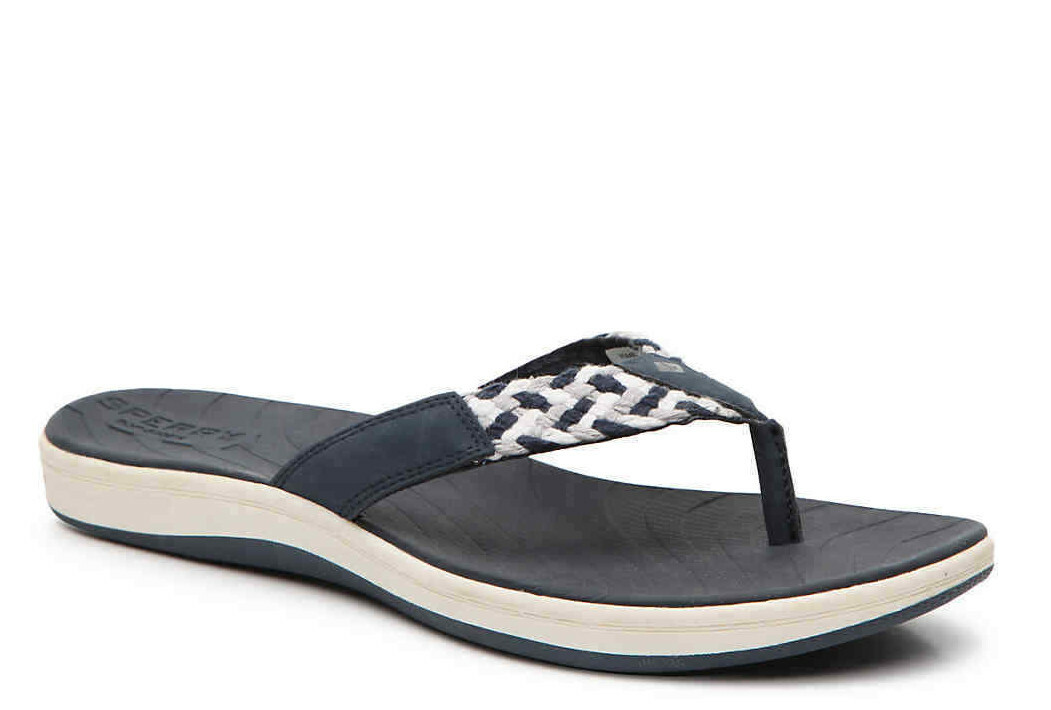 NIB Sperry Top-Sider Women's Sz50/17 7 Sandal Navy Blue Wht Seabrook Swell Thong