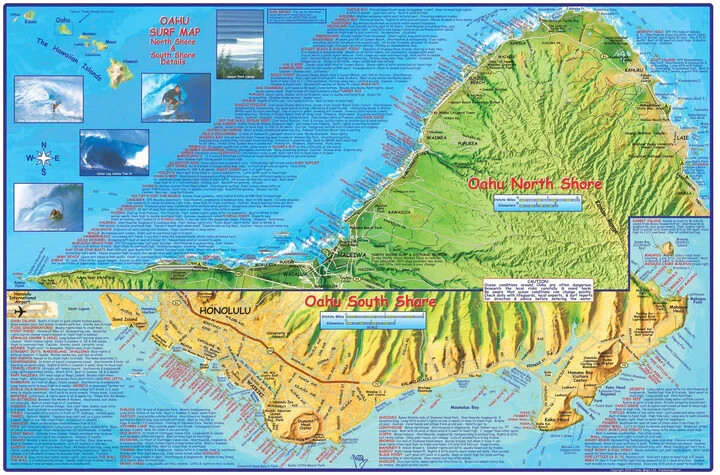 Oahu Hawaii Surf Guide Map by Franko Maps - Waterproof - New!