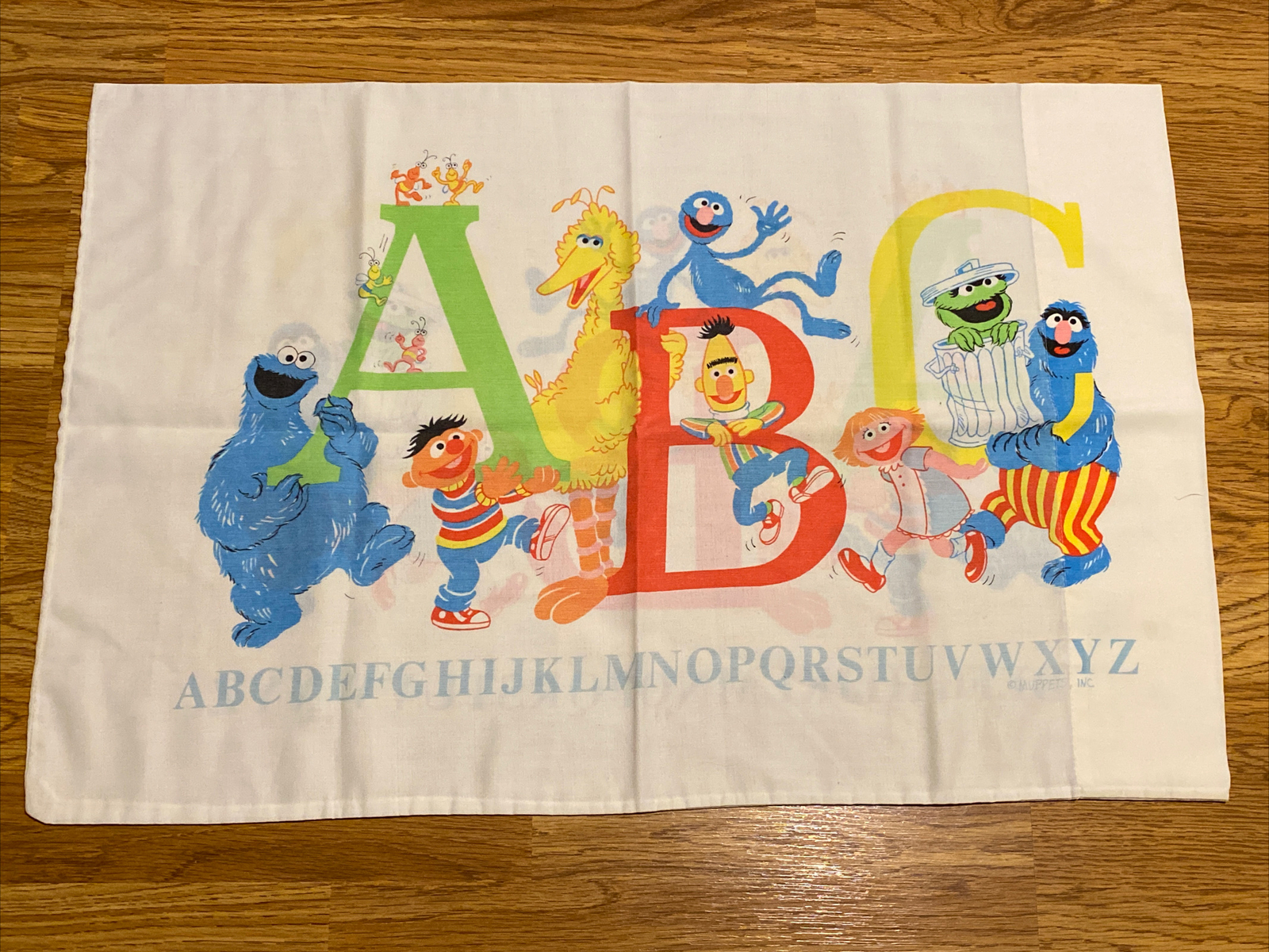 Vintage Muppets Sesame Street Pillow Case ABC's Big Bird Cookie Letters 29"x20"