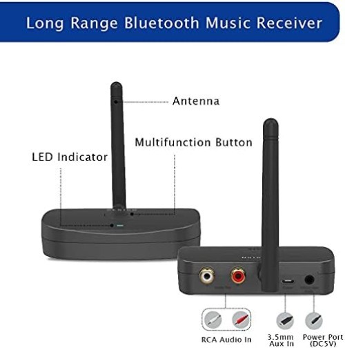 Transform Your Wired Speakers with BE-RCA Long Range Bluetooth Receiver - Black