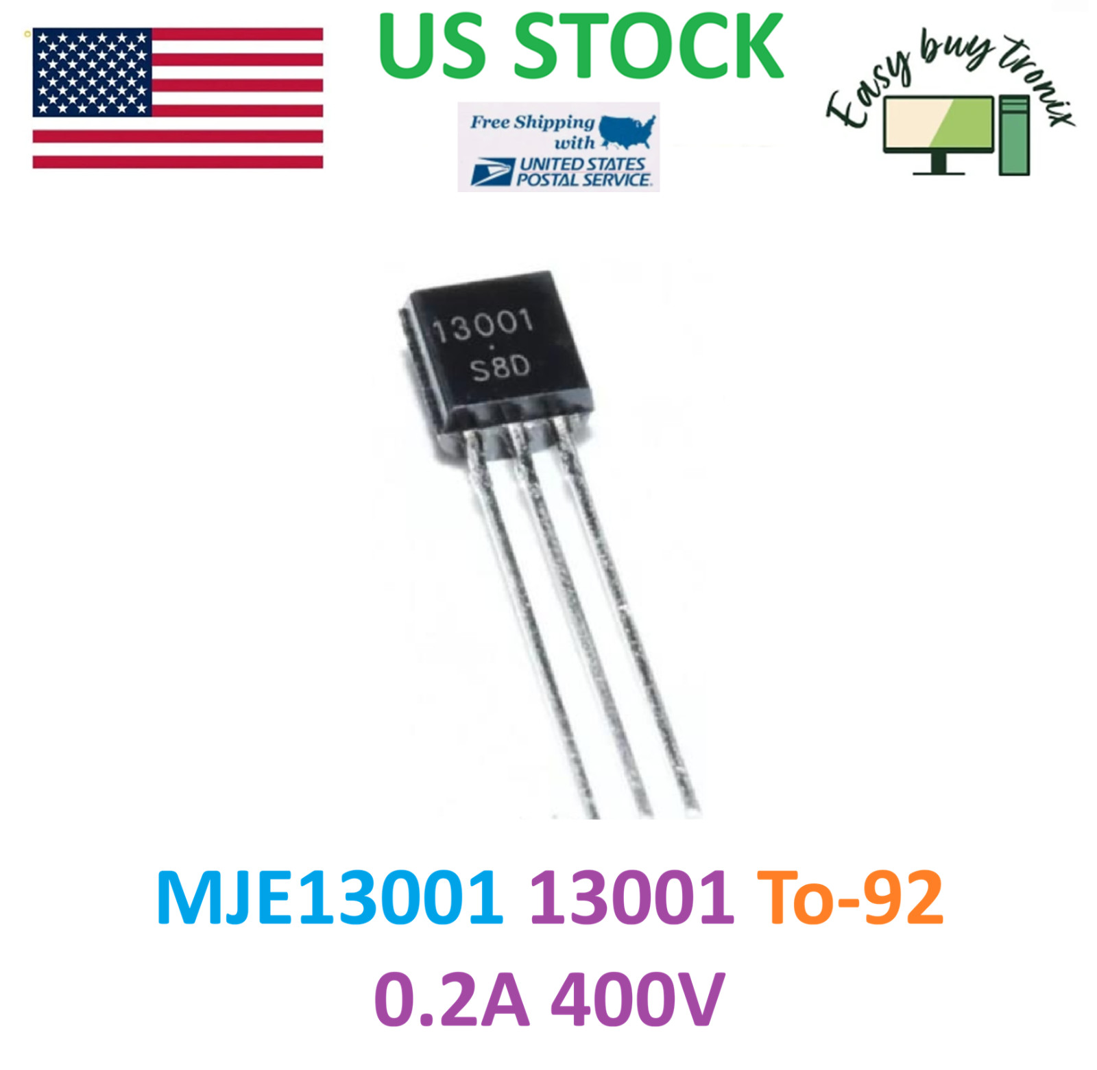 20pcs MJE13001 13001 0.2A 400V NPN TO-92 Transistors NEW