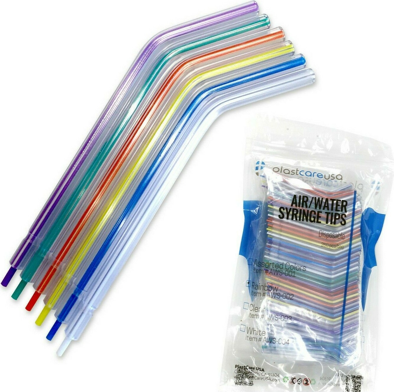 1000 Dental Disposable Air Water Syringe Tips, Rainbow Variety, (4 Bags of 250)