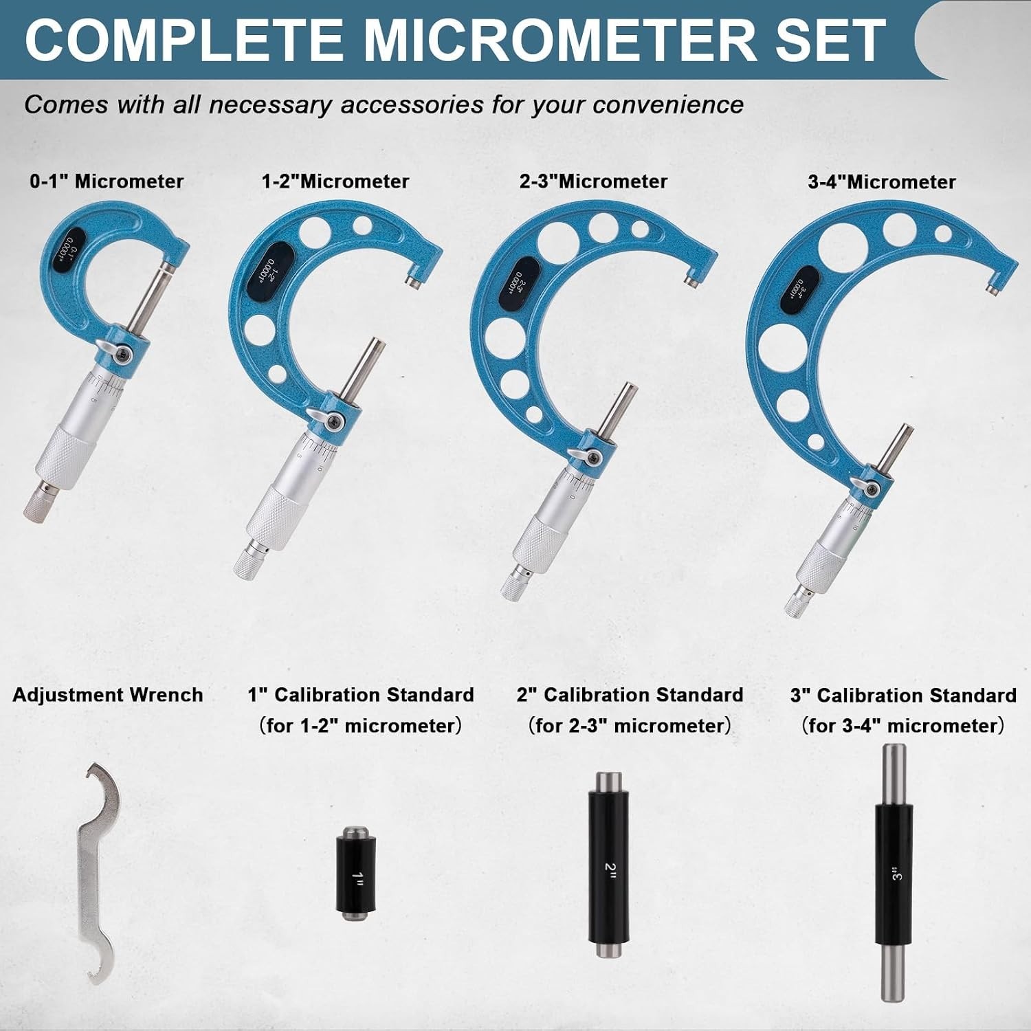 Durable 4-Piece Micrometer Set for Accurate Measurements in Various Applications