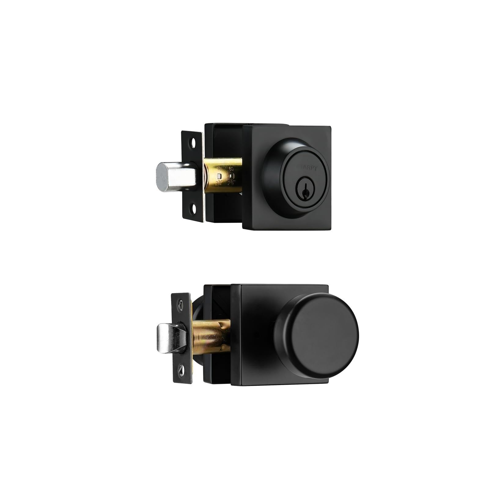 Black Door Knob with Lock, Exterior Door Lock Set with Deadbolt, Square Exter...