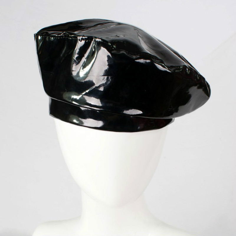 Vintage Women Patent Leather Beanie Beret Military Cap French Flat Hat Faddish