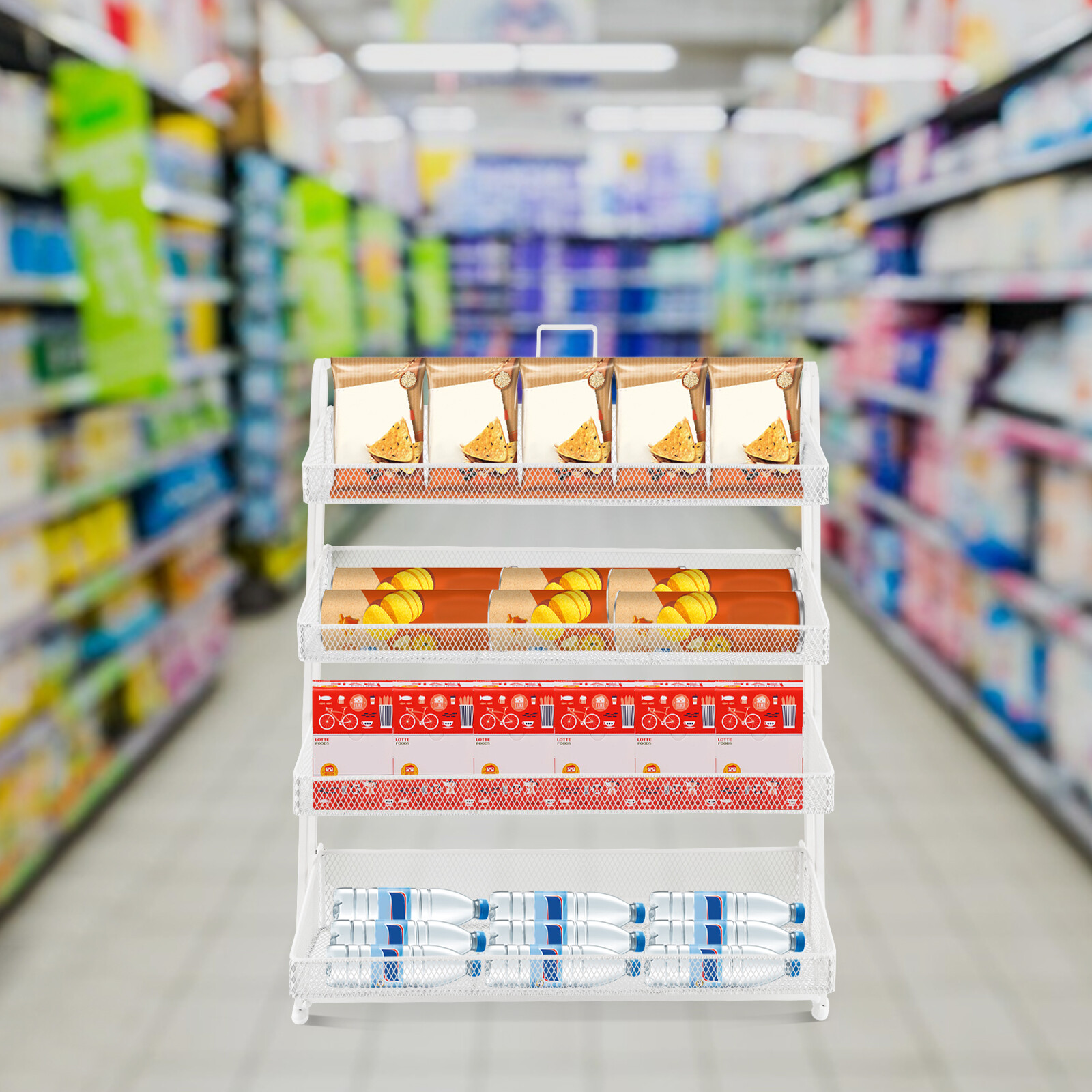 4 Tiers White Retail Store Candy Display Rack Shelving Snack Storage Organizers