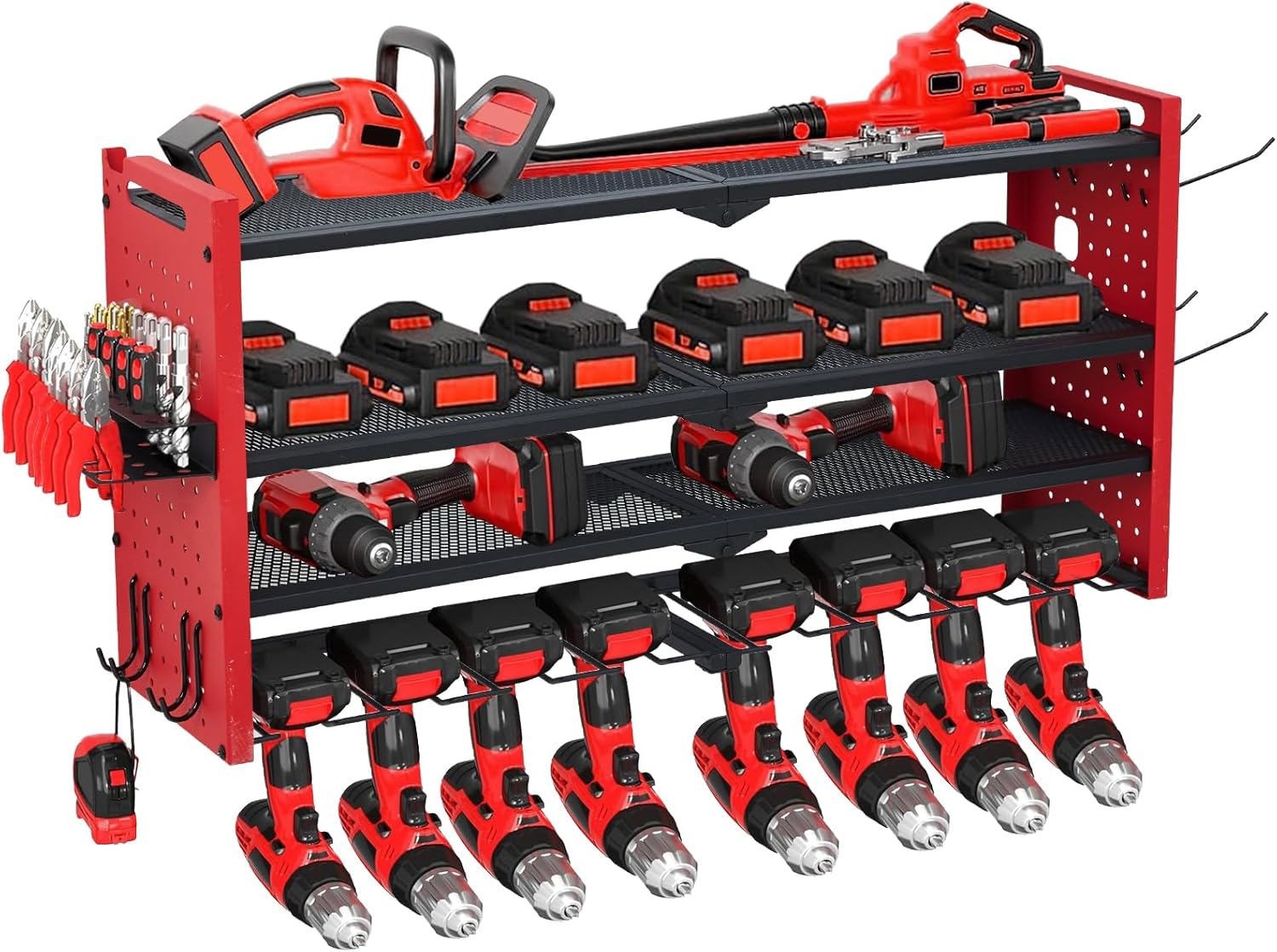  Power Tool Organizer Wall Mount 4-Layer Metal Rack with 8 Wireless Drill Slots