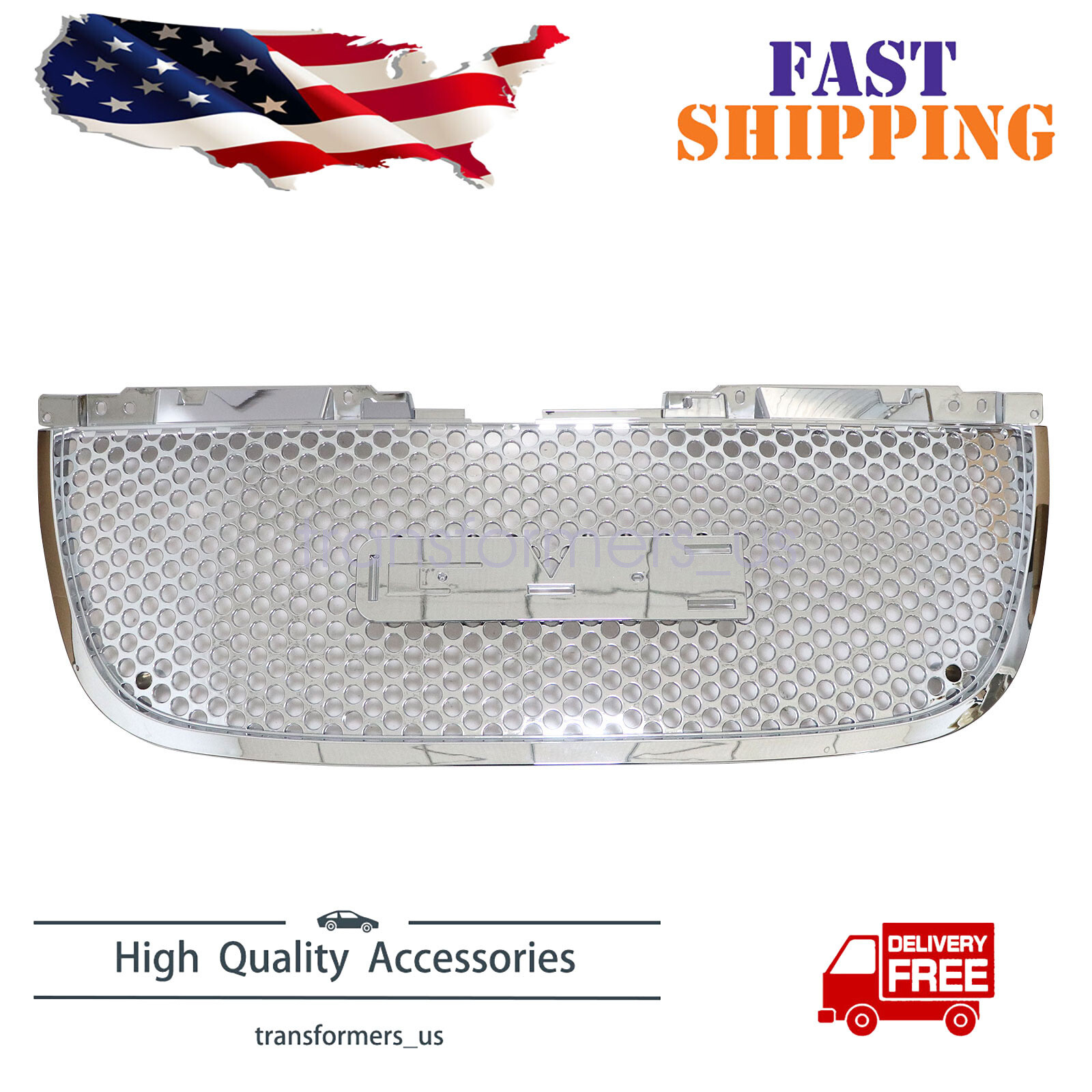 Fits For GMC Yukon XL Denali 2007-2014 Chrome Round Hole Mesh Front Upper Grille
