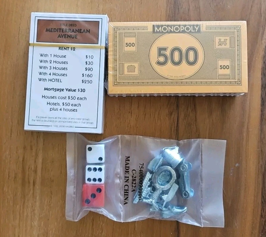 Monopoly Replacement Money, die, game pieces and Properties New In Package