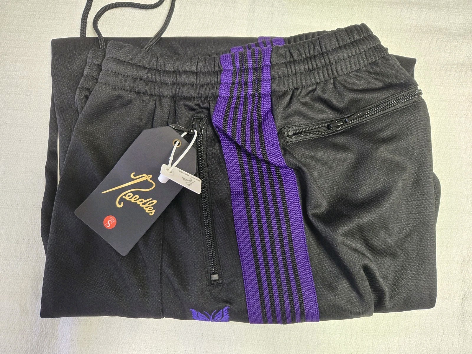 Needles Track Pants Black Purple Butterfly Side Stripe Japan Size S New