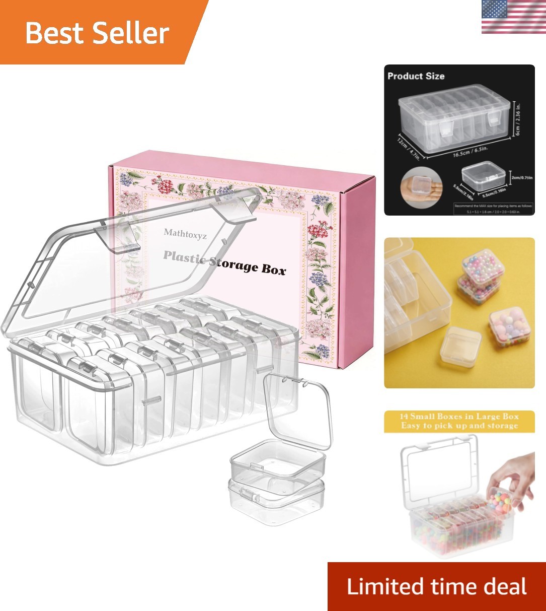 Small Bead Organizers, 15 Pieces Plastic Storage Cases Mini Clear Bead Storag...